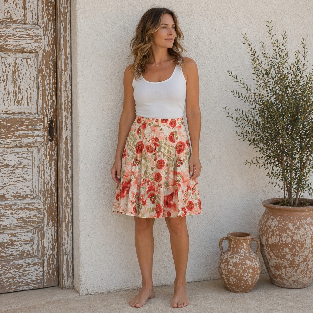 JM Collecton Linen Floral Skirt Size 18 Romantic A-Line Resort Coastal Boho